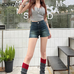 Street Fashion High Waist Denim Shorts Retro Stretch A-Line All Match Jeans