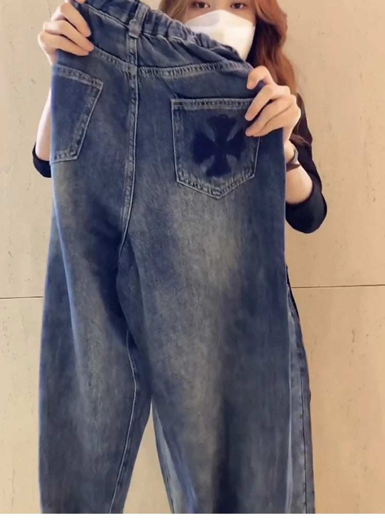 Y2k Large Size Straight Leg Jeans Female Denim Pants