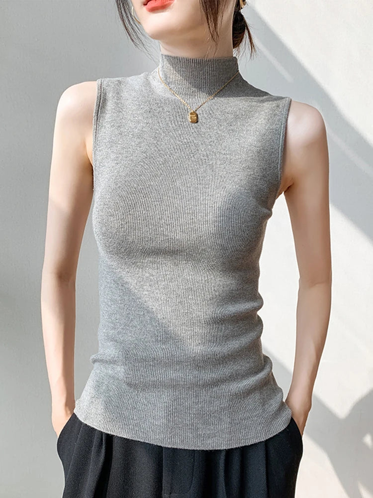 Summer Turtleneck Tank Tops Sleeveless Solid Slim Top