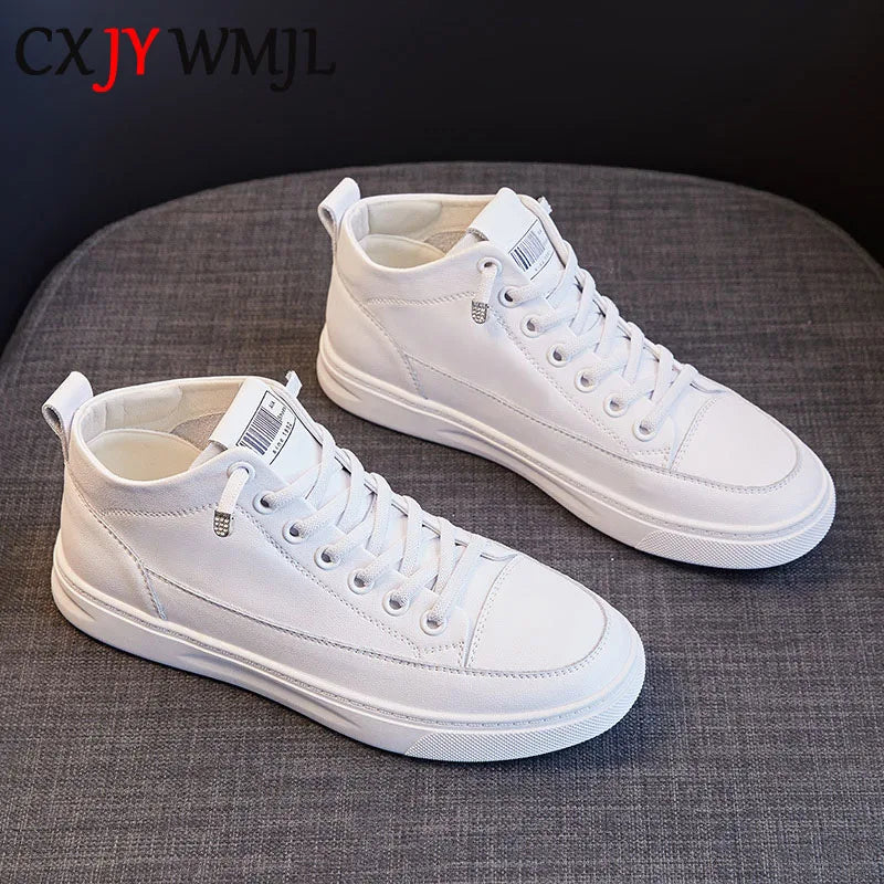 Genuine Leather Women Sneakers High Gang Vulcanized Shoes Fashion