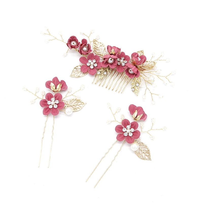 Bride Artificial Flower Beads Side Comb Accessories Jewelry