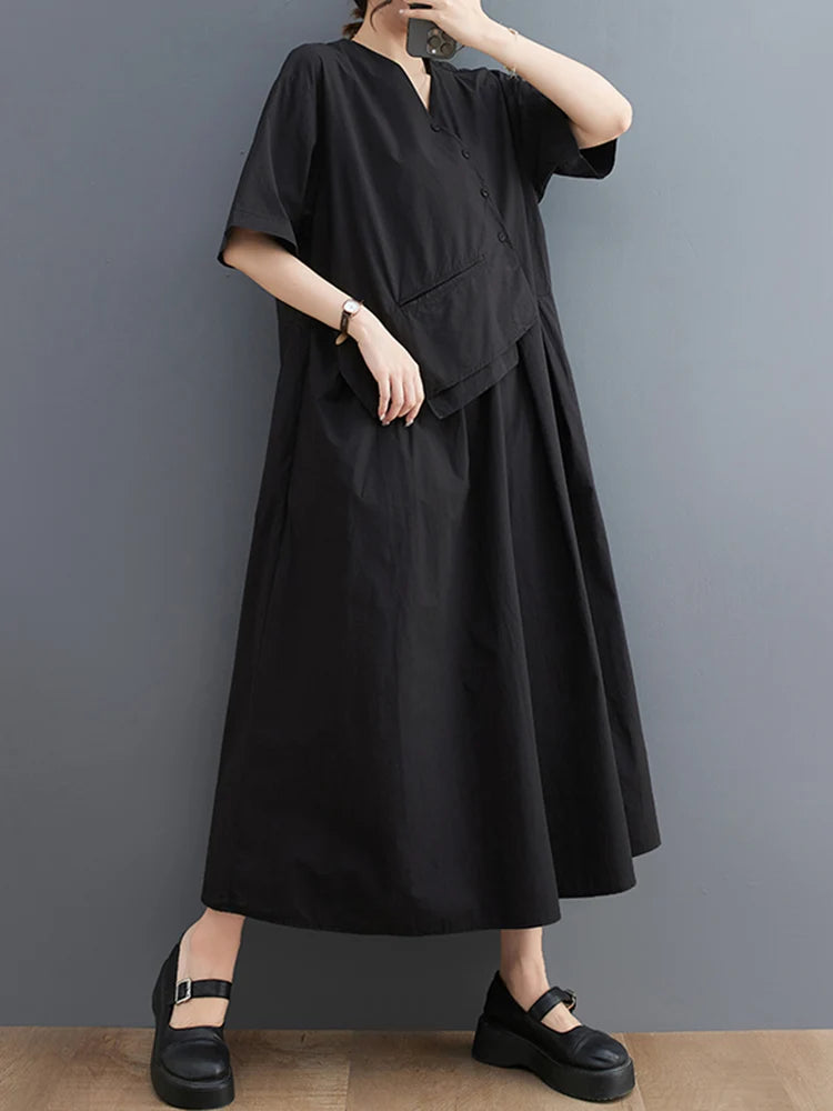 Vintage Patchwork Summer New In Dresses Fashion Short Sleeve