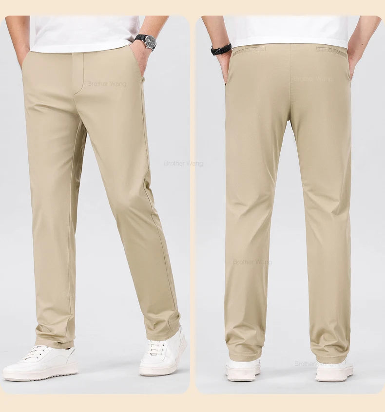 Men's Elastic Casual Pants Classic Solid Color Business Trousers