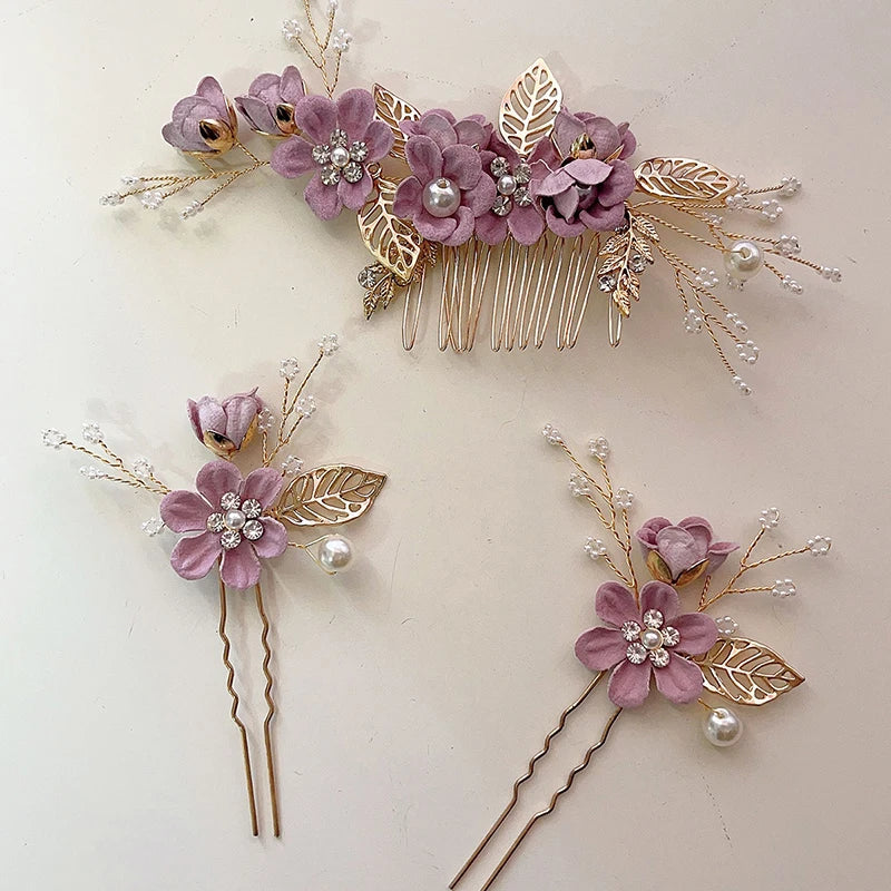 Bride Artificial Flower Beads Side Comb Accessories Jewelry