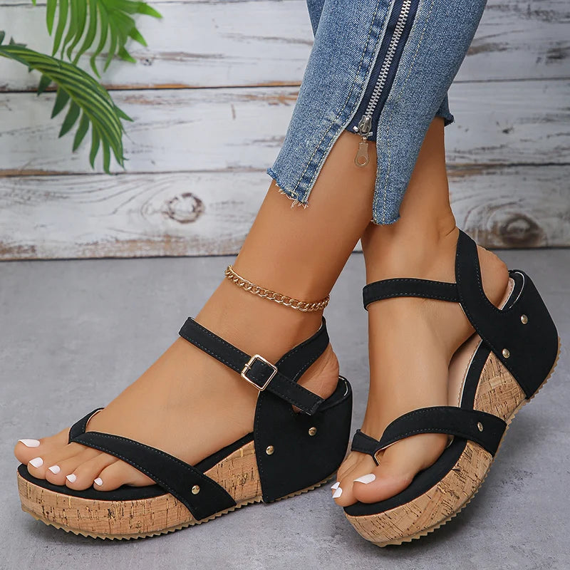 Clip Toe Wedges Rome Sandals Ankle Buckle Platform