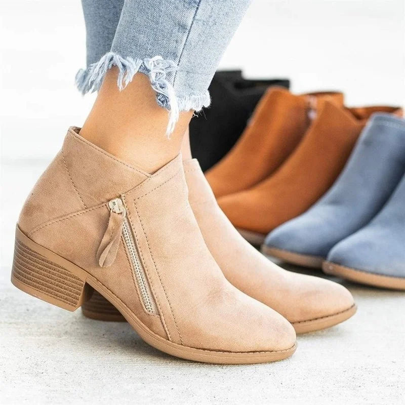 Women Booties Fashion Platform Side Zipper Heeled Ankle Style