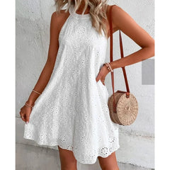 Summer Women O Neck Slim Mini Dresses Sleeveless