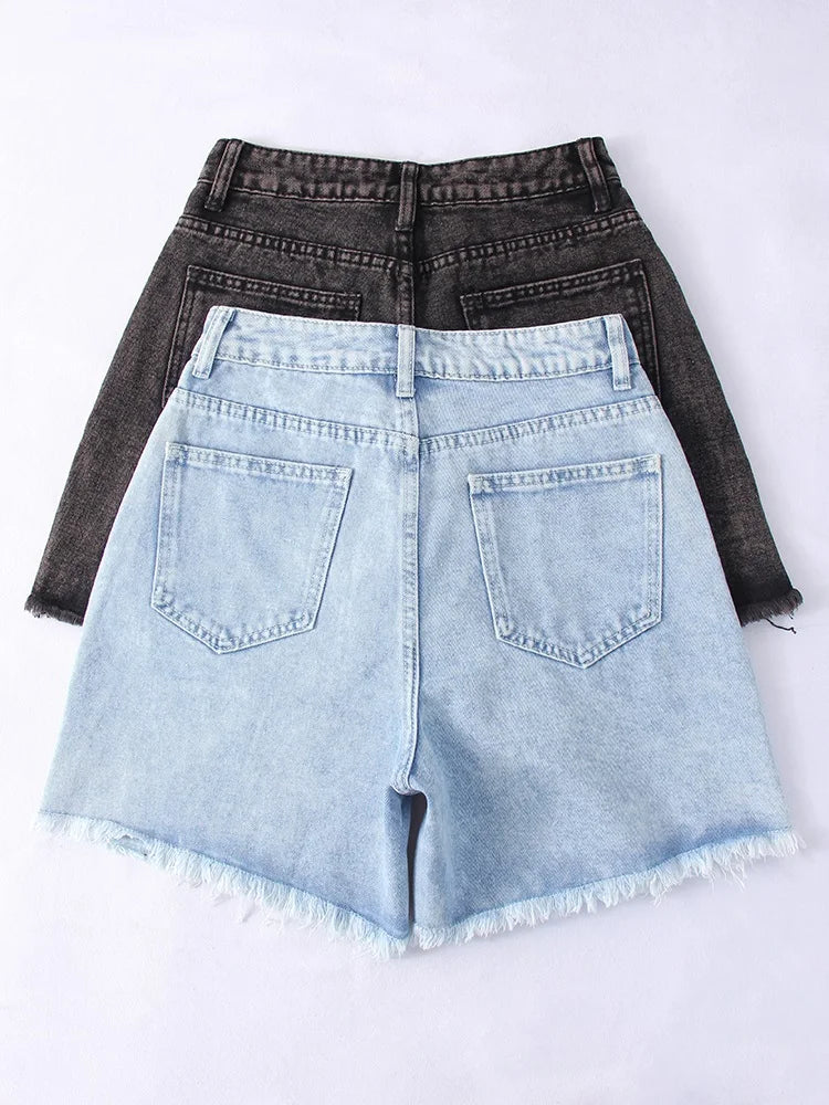 Blue Denim Shorts Women Jeans Long High Waist