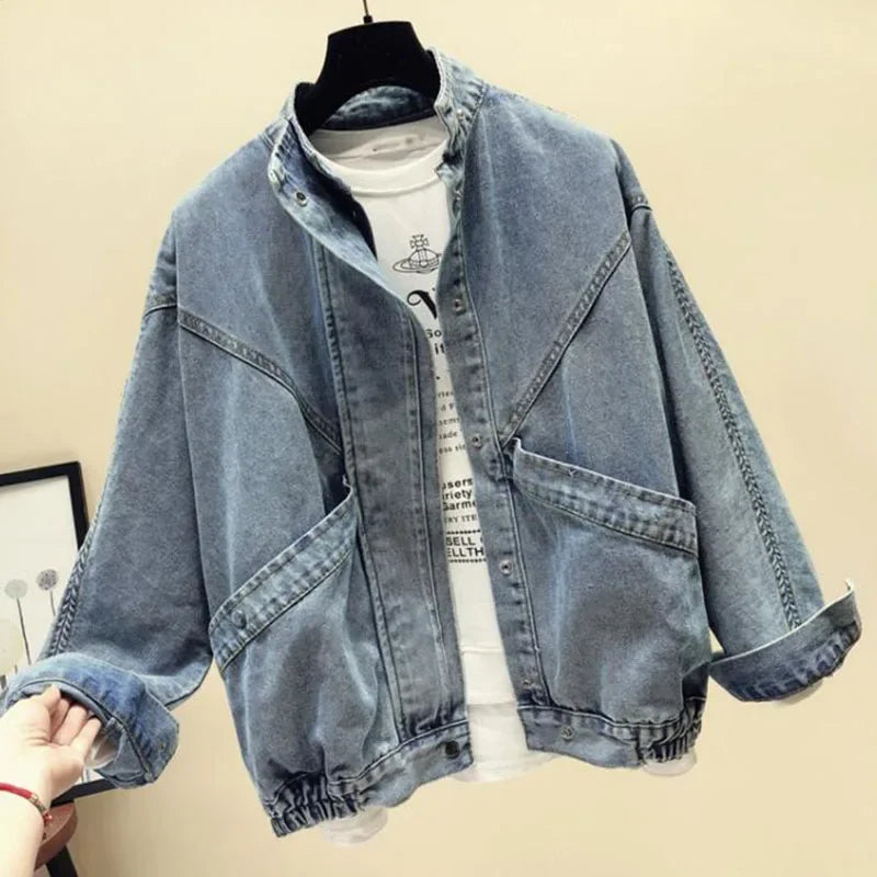 Denim bomber Jacket Women's Short Bat Sleeve Loose Woman coat