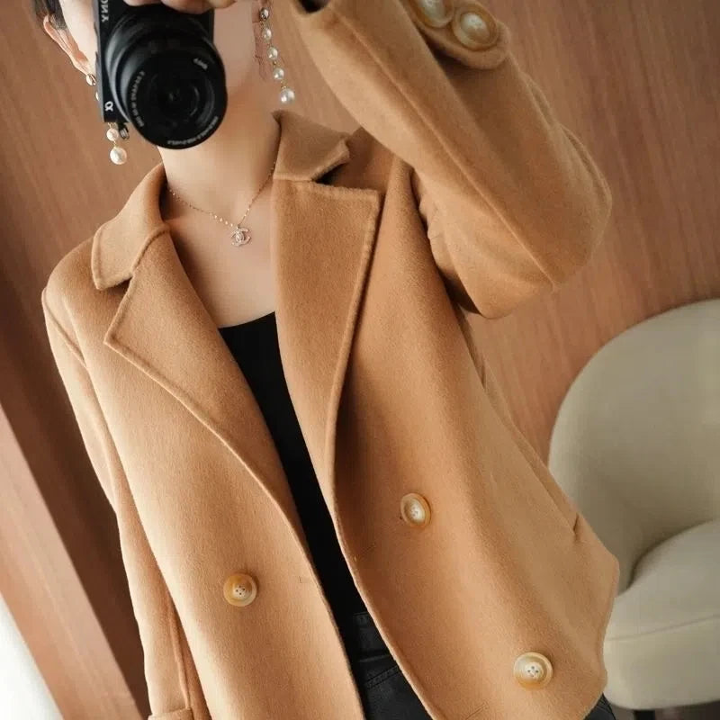 Double-Sided Wool Coat Women's Short  Casual Tweed Suit Jacket