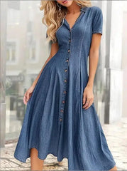 Elegant Casual Dress Swing Short Sleeve Clothing Denim Outfits