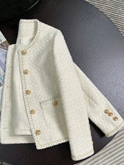 Chic Tweed Jackets Korean Long Sleeve Sweet Coat Fashion