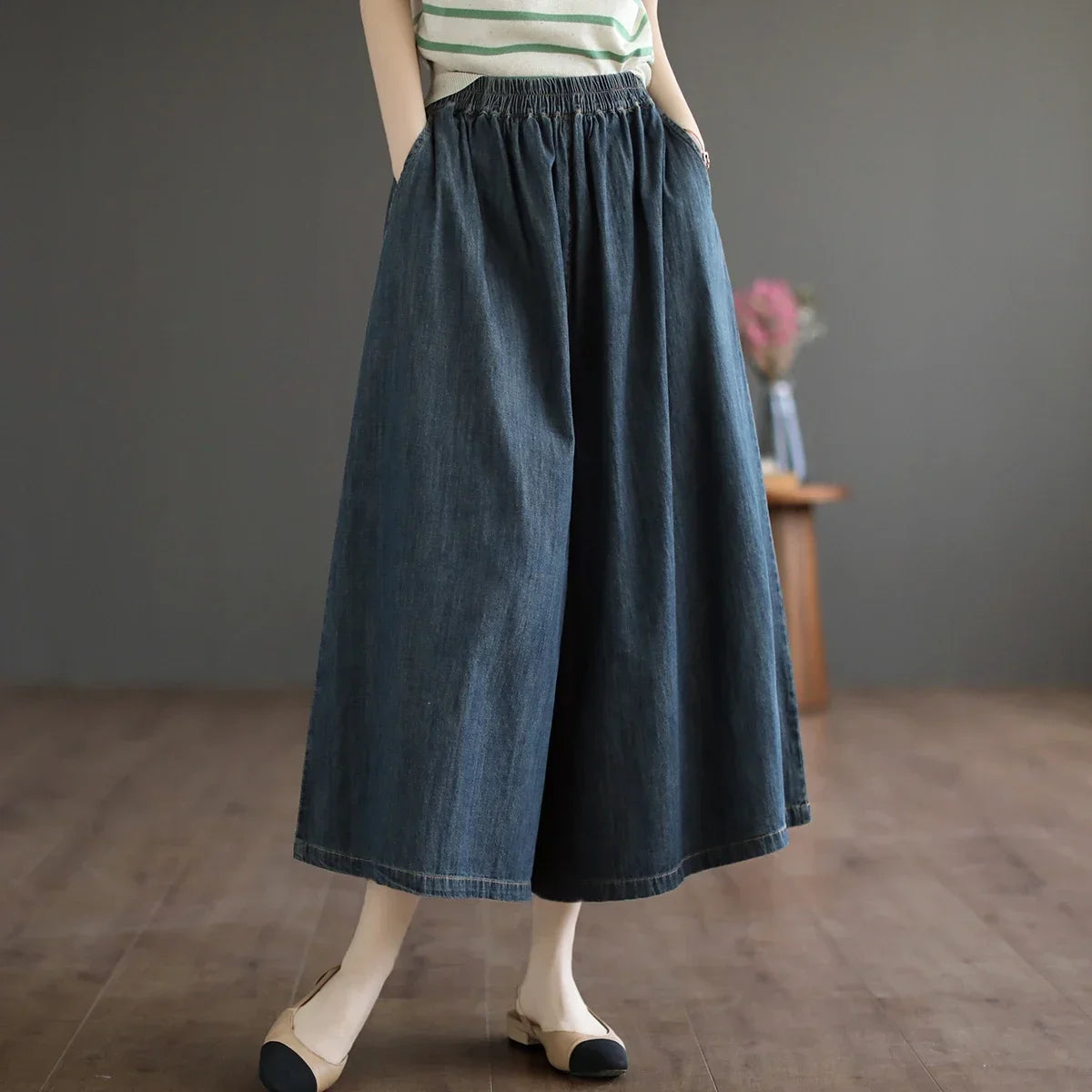 Trendy Wide Leg Jeans Skirts For Design Straight Loose Casual Solid Color