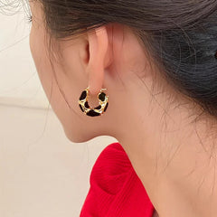 Trendy Enamel Color Metal Texture Small Hoop Earrings