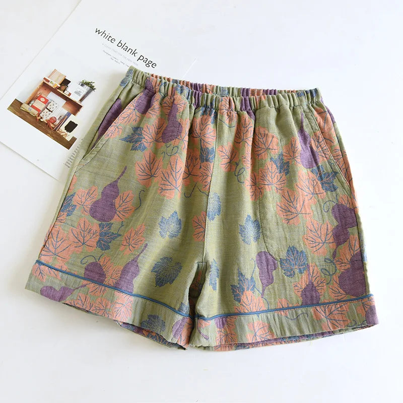 Shorts Cotton Vintage Yarn Weaving Printed Sleepwear Home Pants