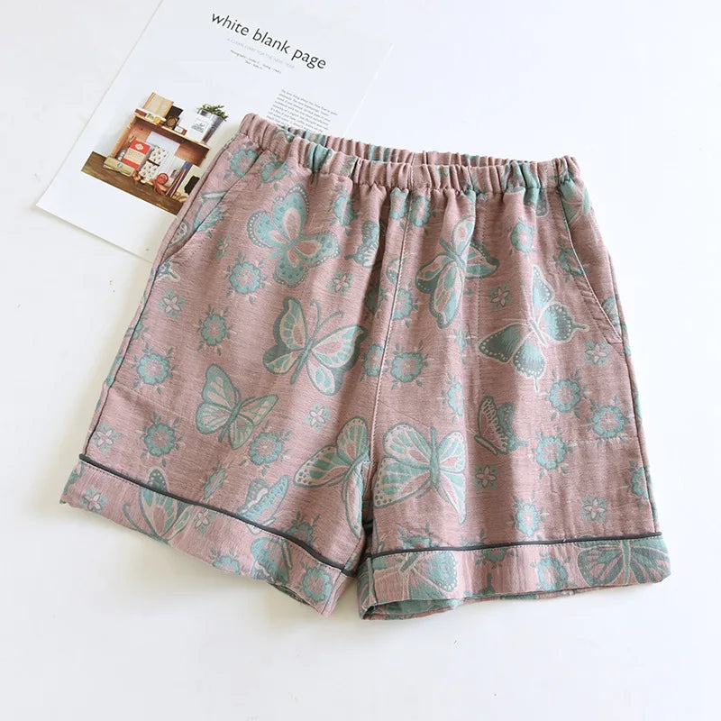 Shorts Cotton Vintage Yarn Weaving Printed Sleepwear Home Pants