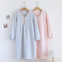 Long Skirt Thickened Thermal Nightdress Long Sleeve Home Dress