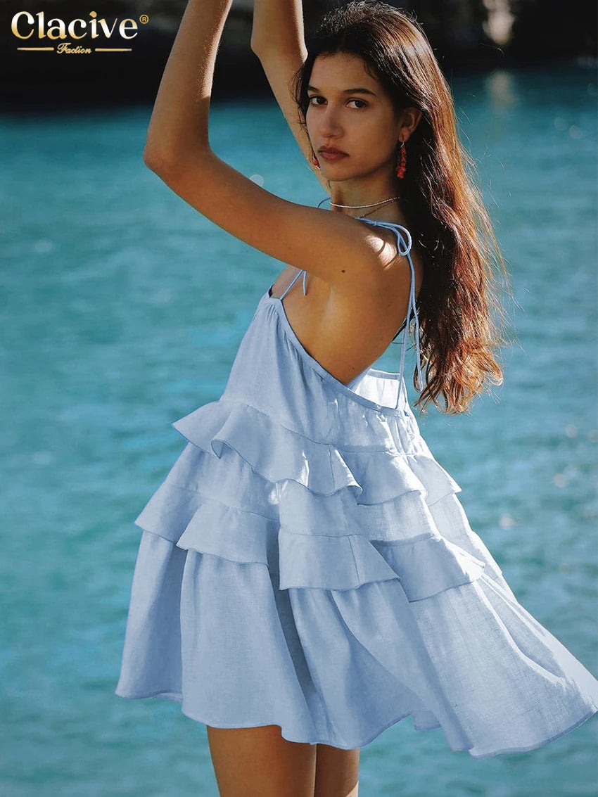 Loose White Cotton Strap Sleeveless Mini Dresses