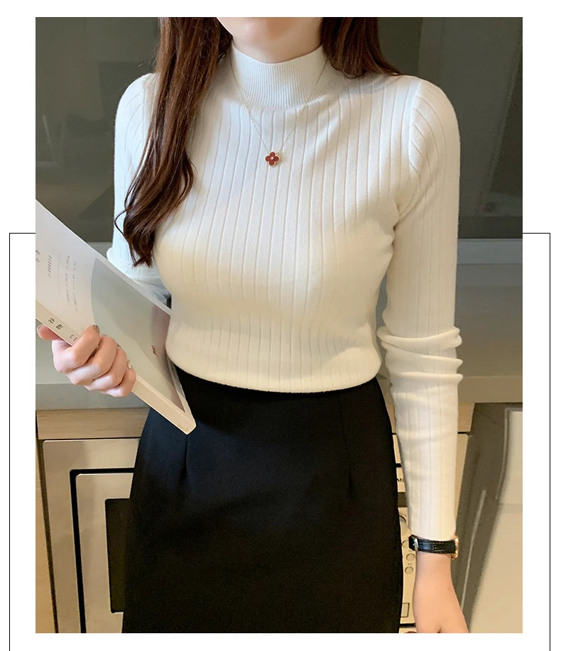 Sweater Slim Jumpers Knitted Solid Pullover Elegant Sweater