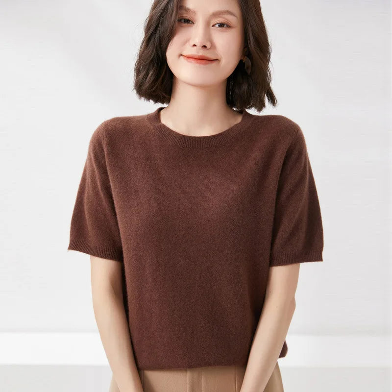 Short-sleeved O-neck  Pullover T-shirt Knitted Base Sweater