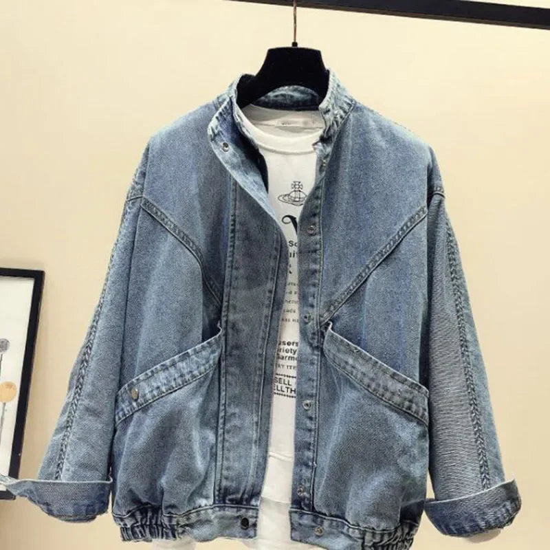 Denim bomber Jacket Women's Short Bat Sleeve Loose Woman coat