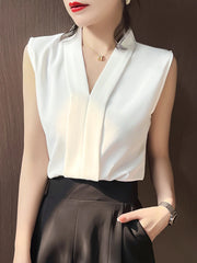 Office Lady Style Shirts Women Sleeveless Women Blouse Shirts