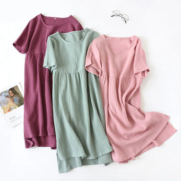 Summer Sleep shirts comfortable solid color cotton gauze long skirt