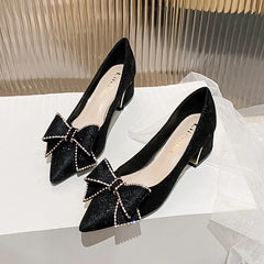 Women Pumps French Thick Heels High Heels Pointed Single Shoes