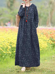 Vintage Women's Printed Dress Sundress Casual Long Sleeve