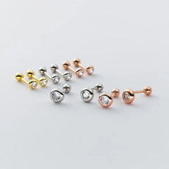 Simple Round Zircon Screw Beads Small Stud Earrings