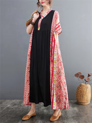 Oversize Cotton Patchwork Vintage Dresses Casual Clothing