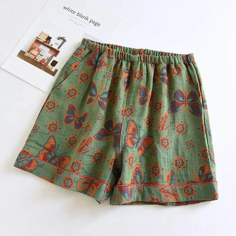 Shorts Cotton Vintage Yarn Weaving Printed Sleepwear Home Pants