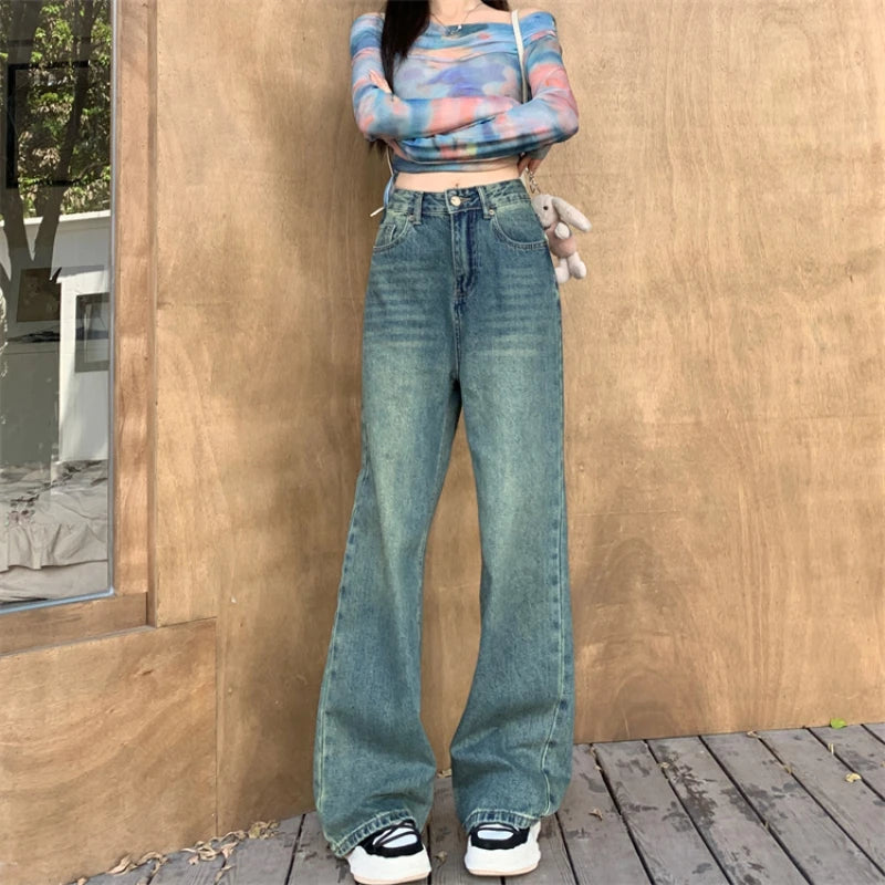 Retro Y2K Versatile Jeans Street Fashion Loose Straight Denim Trousers