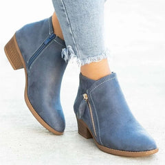 Women Booties Fashion Platform Side Zipper Heeled Ankle Style