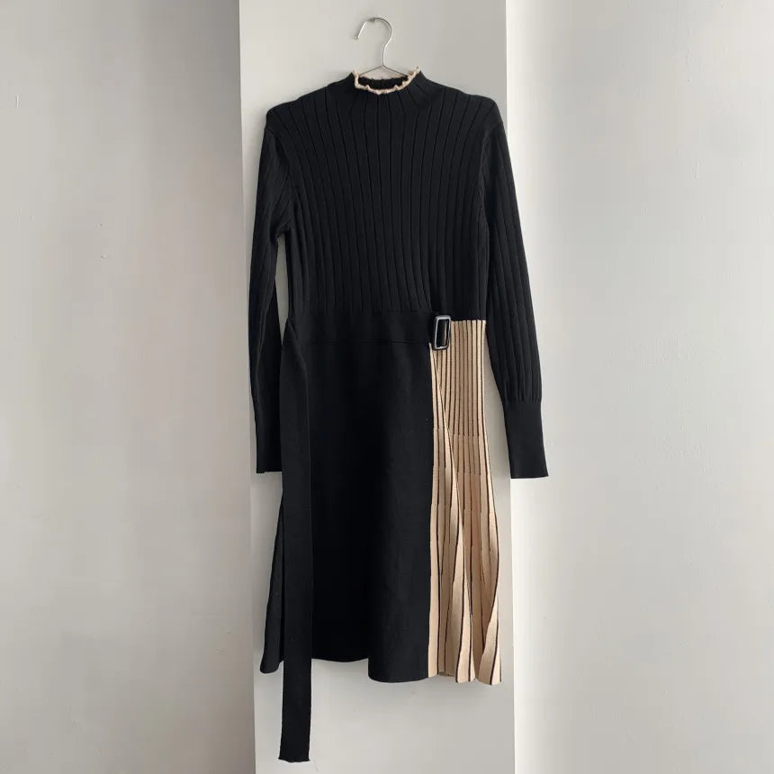 Vintage Elastic Knitted Sweater Midi Dresses Fashion Office Style