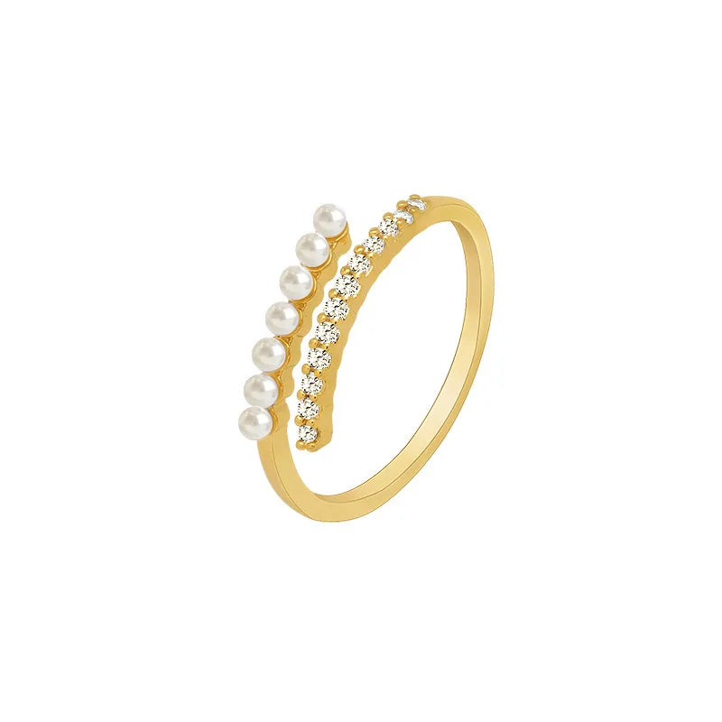 Simple Pearl Zircon Open Ring Jewelry Gift