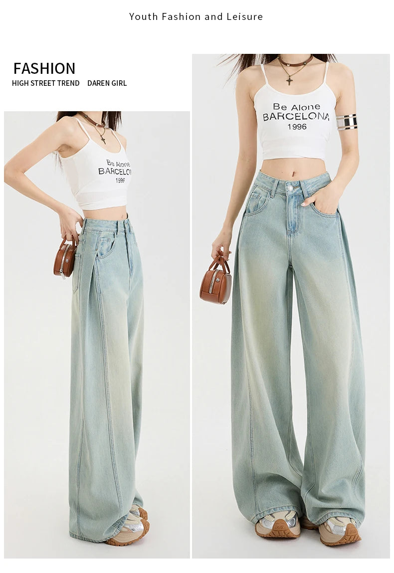 Lyocell Thin Woman Jeans High Waist Wide Leg Denim Clothing Design