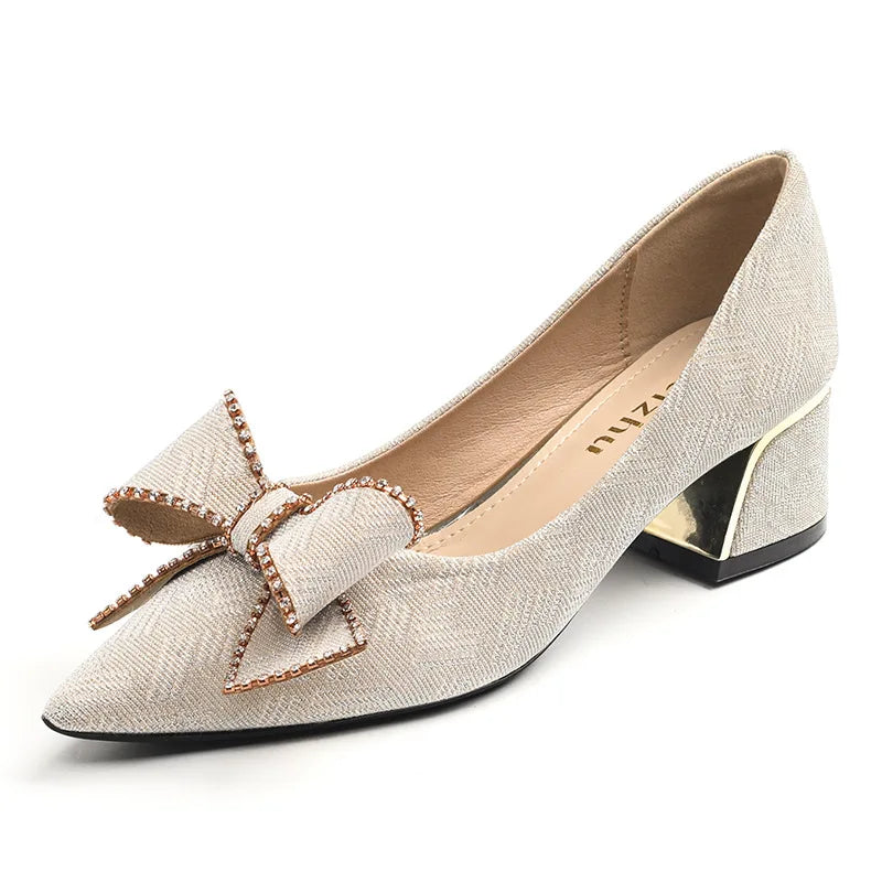 Women Pumps French Thick Heels High Heels Pointed Single Shoes
