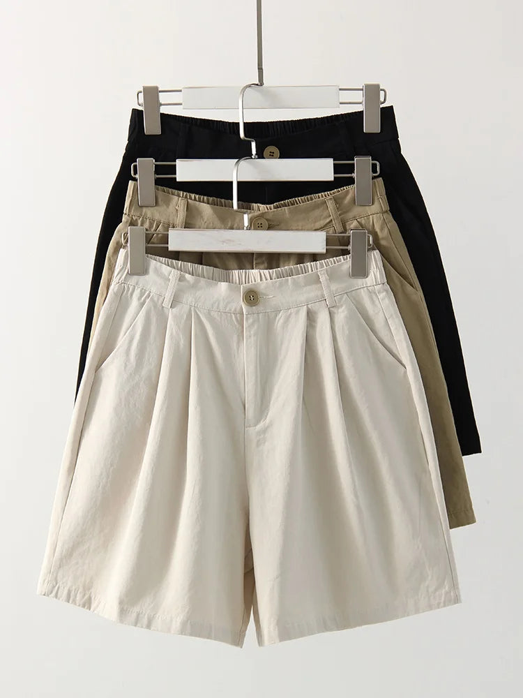 Casual Wide Leg Cotton High Waist Loose A Line Short Pants