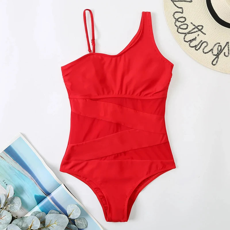 One-Piece Large Size Solid Color Plus Size Swimsuit