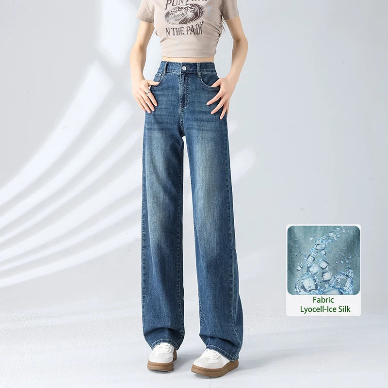 Retro Street Cool Lyocell Ice Silk Wide Leg Jeans