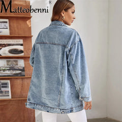 Vintage Style Loose Denim Jacket Long Sleeve Single-breasted Cardigan Coat