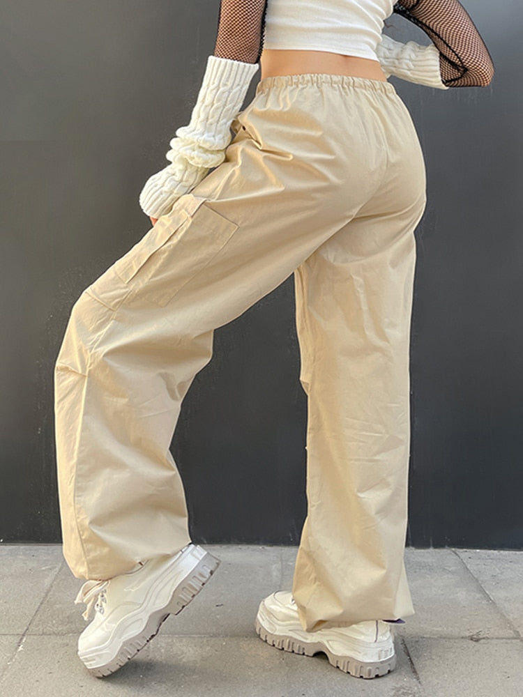 Light Khaki Cargo Streetwear Big Pocket Patchwork Casual Pants