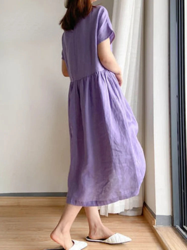 Summer Casual Loose Short Sleeve A-LINE Oversize Solid Midi Dress