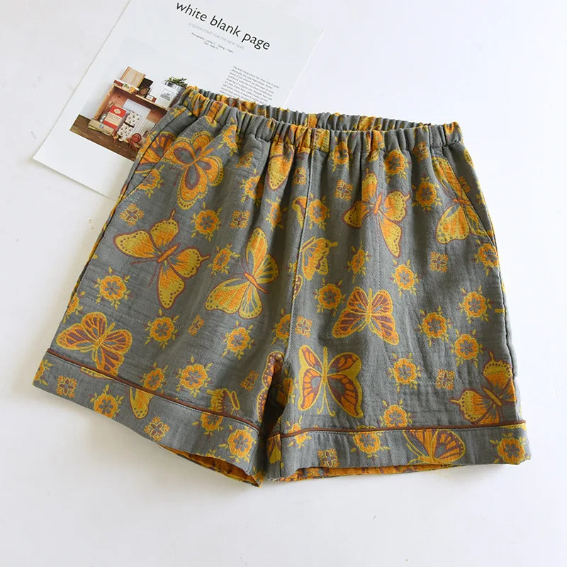 Shorts Cotton Vintage Yarn Weaving Printed Sleepwear Home Pants