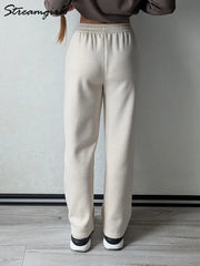 Wool Pants With Fleece Trousers High Waist Velvet Straight Leg Pants