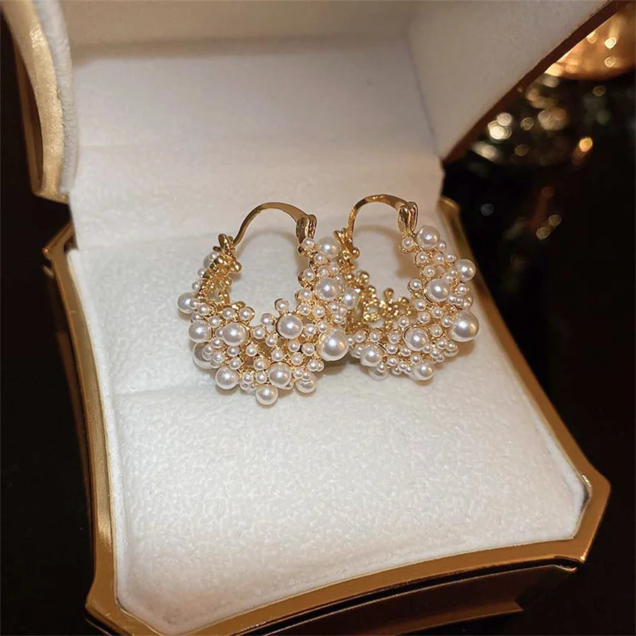 Hollow Baroque Pearl Metal Drop Earrings Fashion