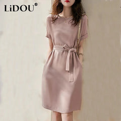 Style Elegant Fashion Solid Color Dress O Neck Office Lady Chic