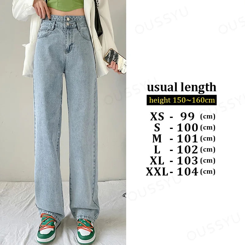 Jeans Women Straight Wide Leg Denim Cream Color High Waisted