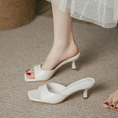 Square Toe High Heel Slippers Summer Pumps Thin Heel Sandals